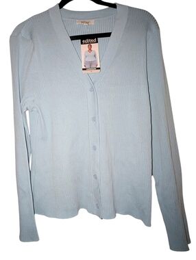 NWT Edited by Remi Bader Light Blue Ribbed Cardigan 1X $89 Retail